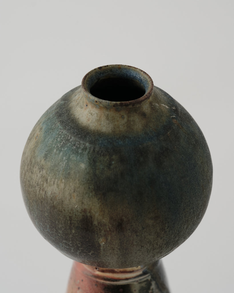 Wheel Thrown Stoneware Ikebana Vase with Porcelain Slip Textured Base