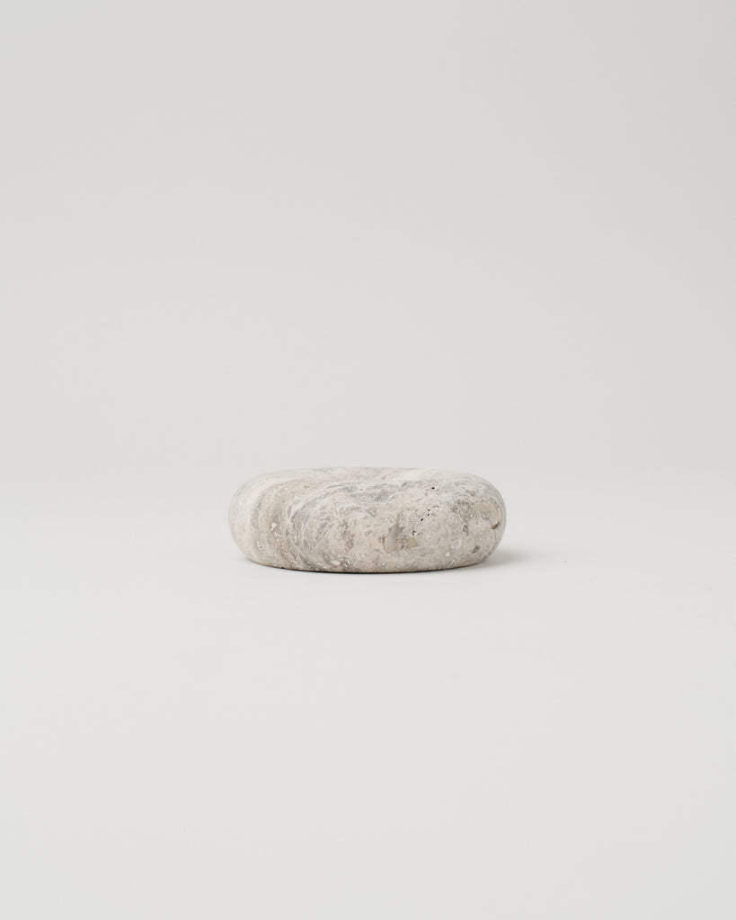 Donut Candle Holder, Gray Travertine Marble