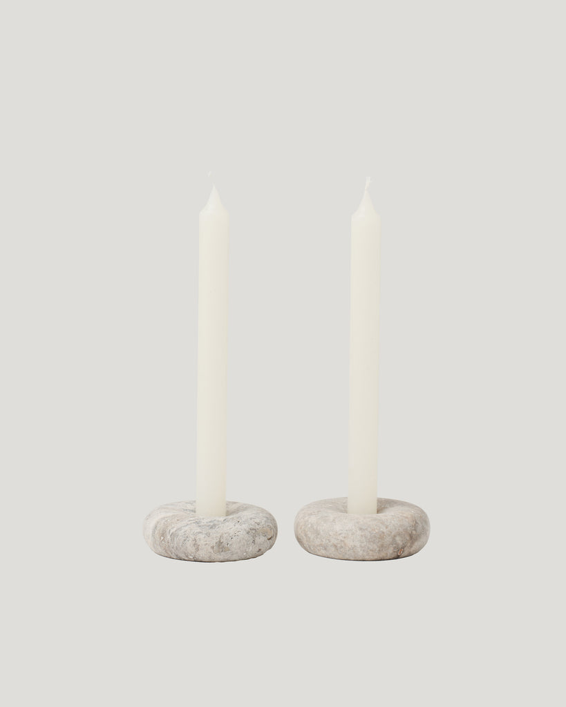Donut Candle Holder, Gray Travertine Marble