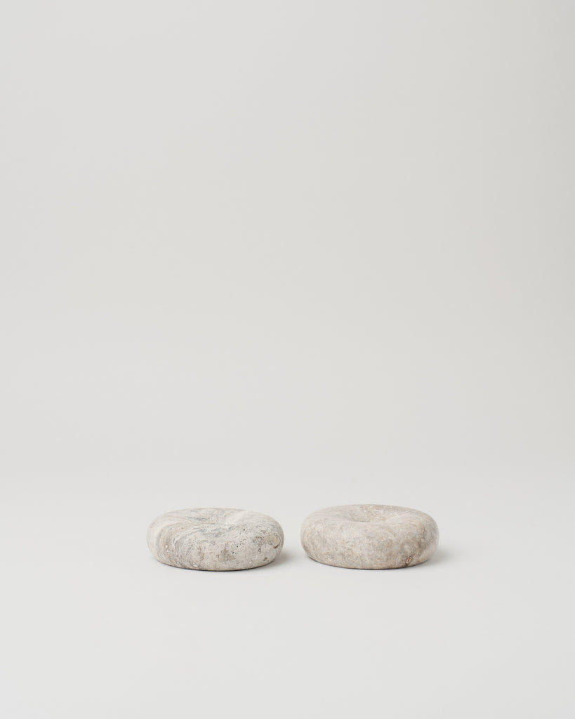 Donut Candle Holder, Gray Travertine Marble