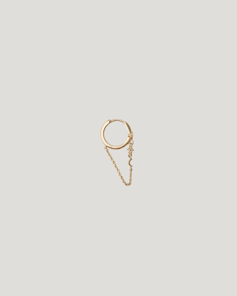Diamond Moon Chain Huggie Hoop Earring 9k Gold