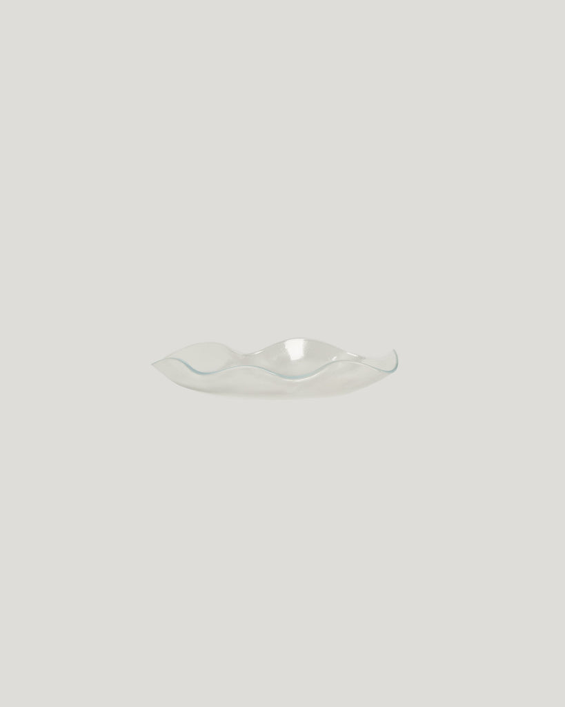 Sculptural flower-shaped glass serving plate in Opal