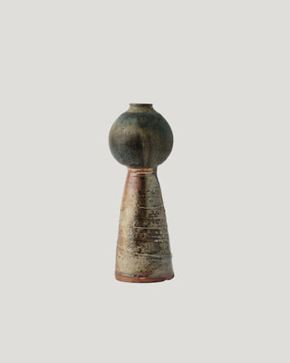 Wheel Thrown Stoneware Ikebana Vase with Porcelain Slip Textured Base