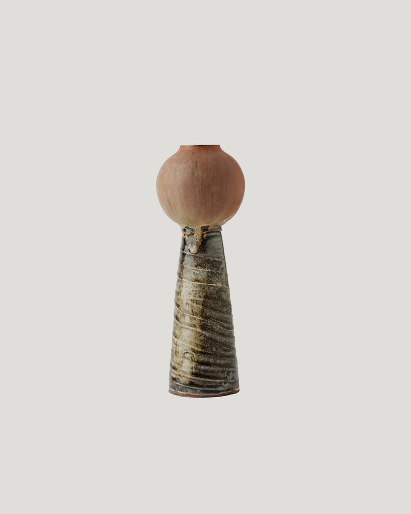 Wheel Thrown Stoneware Ikebana Vase with Porcelain Slip Textured Base - Burkes Orange Glaze