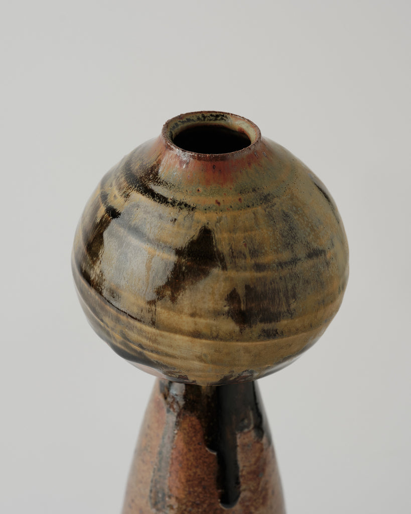 Wheel Thrown Stoneware Ikebana Vase with Porcelain Slip Textured Top