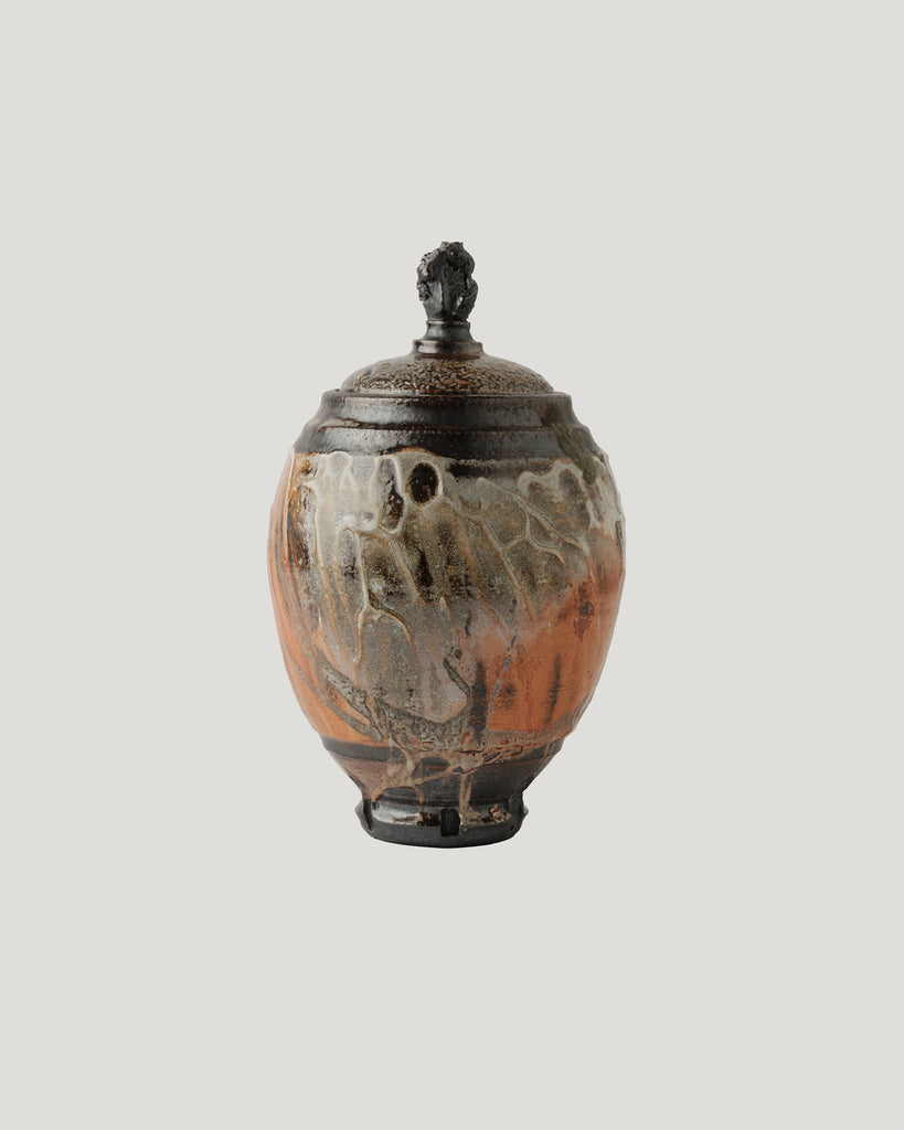 Stoneware Urn in Shino with Rutile Flashing on White Slip