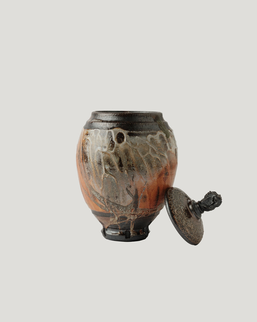 Stoneware Urn in Shino with Rutile Flashing on White Slip