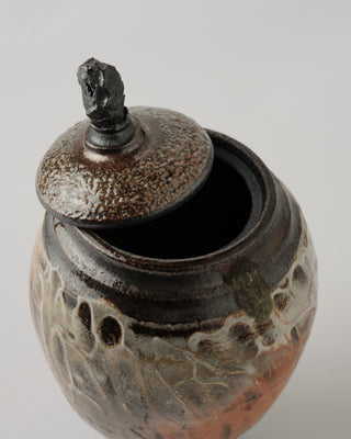 Stoneware Urn in Shino with Rutile Flashing on White Slip