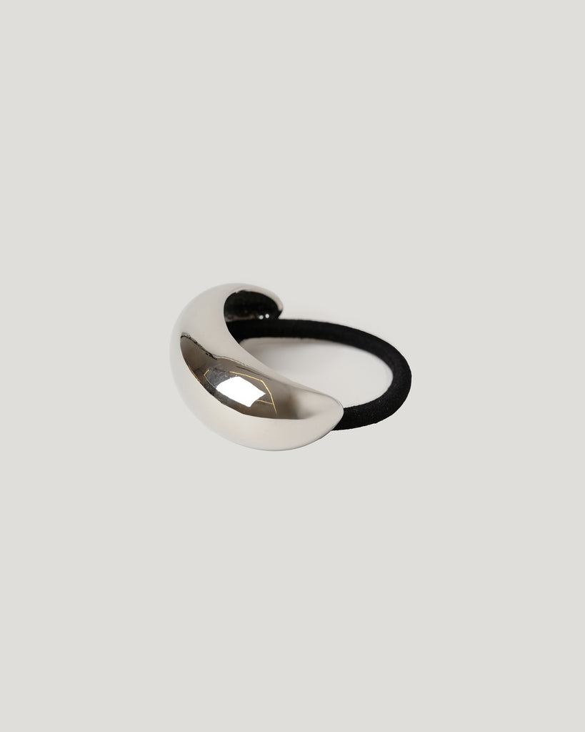 Wide Crescent Metal Ponytail Hair Tie Silver