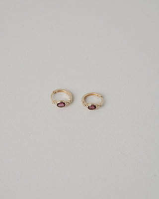 Rhodolite Garnet & White Sapphire Huggie Hoop Earring 9k Gold