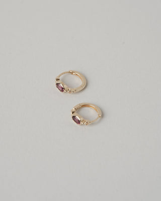 Rhodolite Garnet & White Sapphire Huggie Hoop Earring 9k Gold