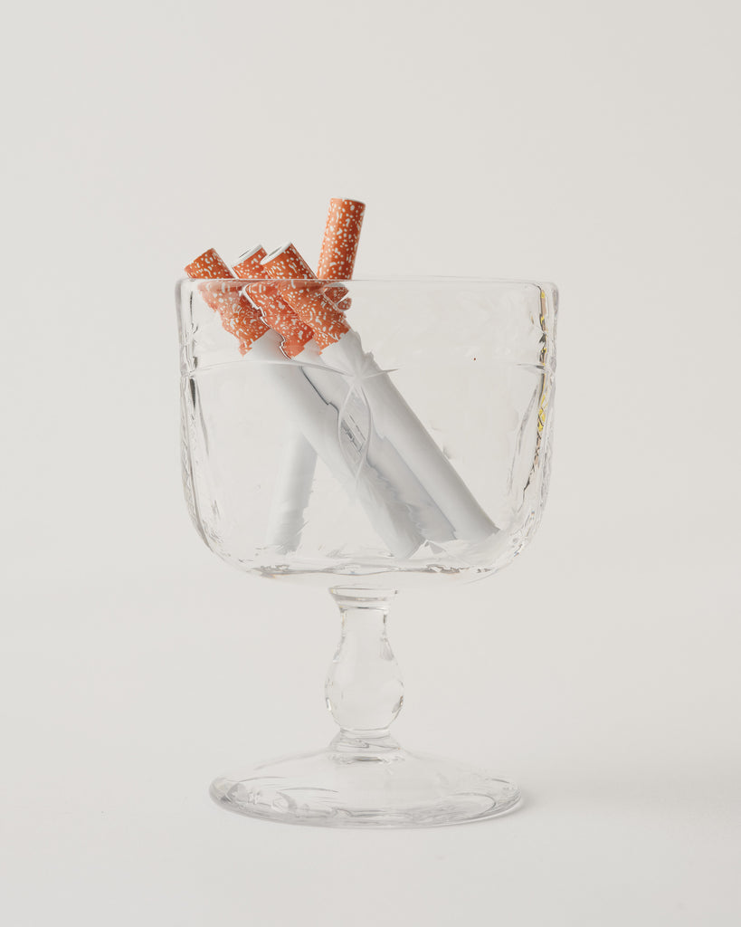 Antique Footed Cut Glass Floral Pattern Cigarette Holder