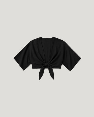 Bobbie Raw Silk Tie Top Black