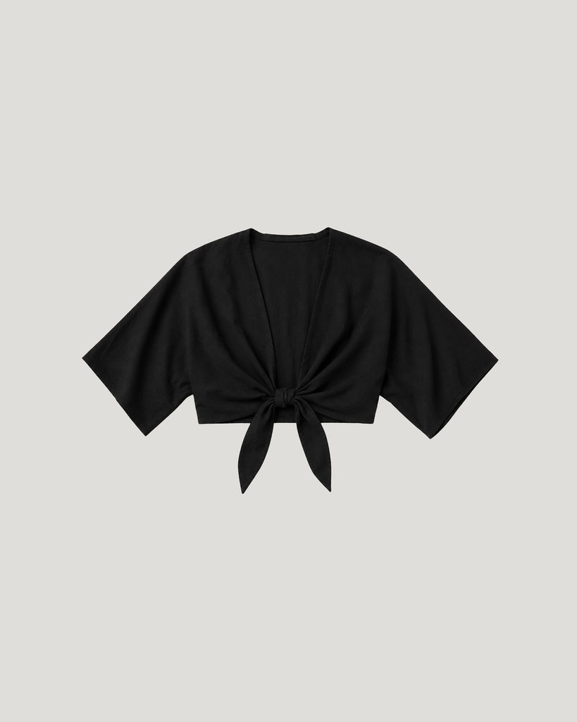 Bobbie Raw Silk Tie Top Black