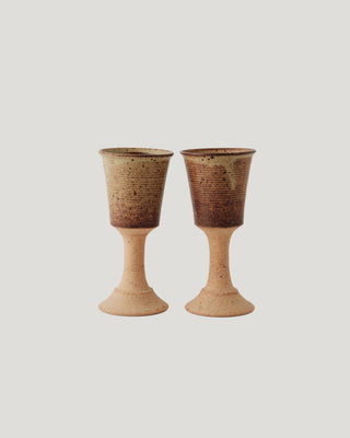 Vintage Handcrafted Stoneware Goblets: Pair of 2
