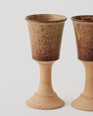 Vintage Handcrafted Stoneware Goblets: Pair of 2